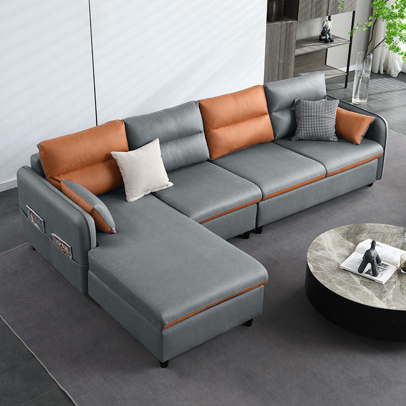 4-Seater Square Arm Sofa & Chaise Faux Leather Sofa with Storage