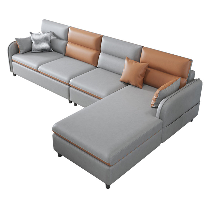 4-Seater Square Arm Sofa & Chaise Faux Leather Sofa with Storage