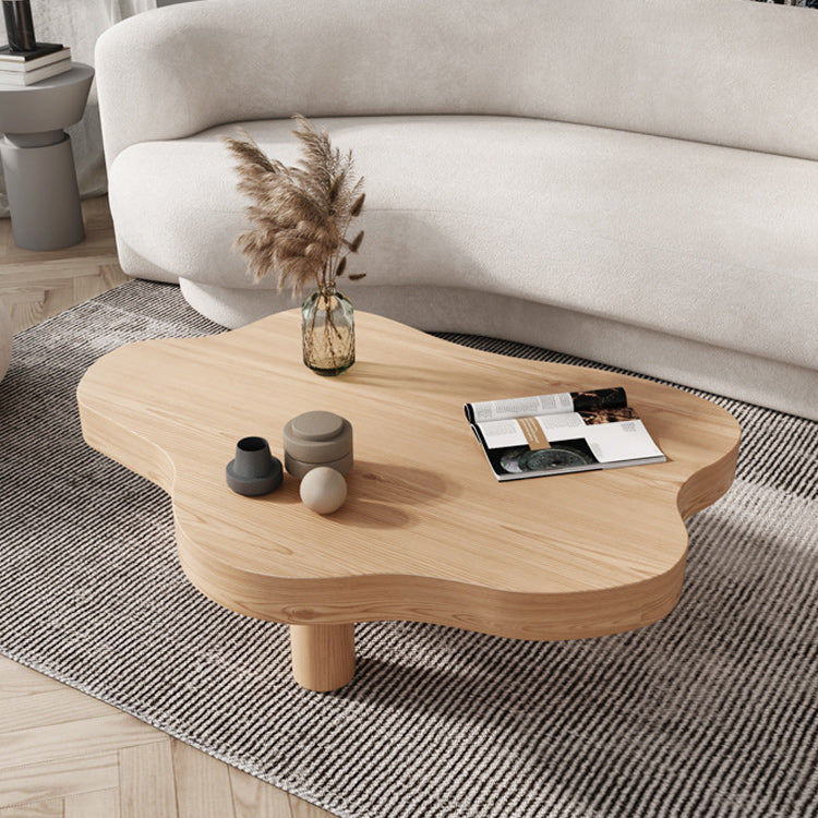 Free Form Solid Wood Coffee Table Set with 3 Legs Cocktail Table