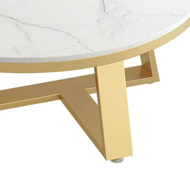 Round Marble Top Cocktail Table with Iron Cross Base Coffee Table