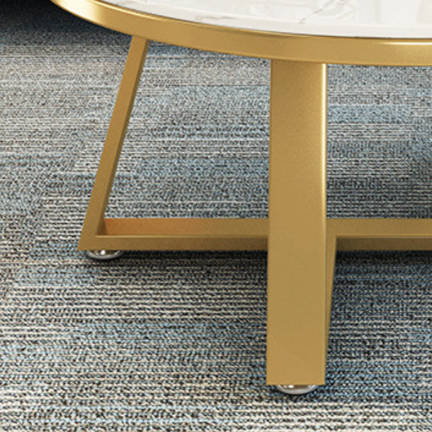 Round Marble Top Cocktail Table with Iron Cross Base Coffee Table