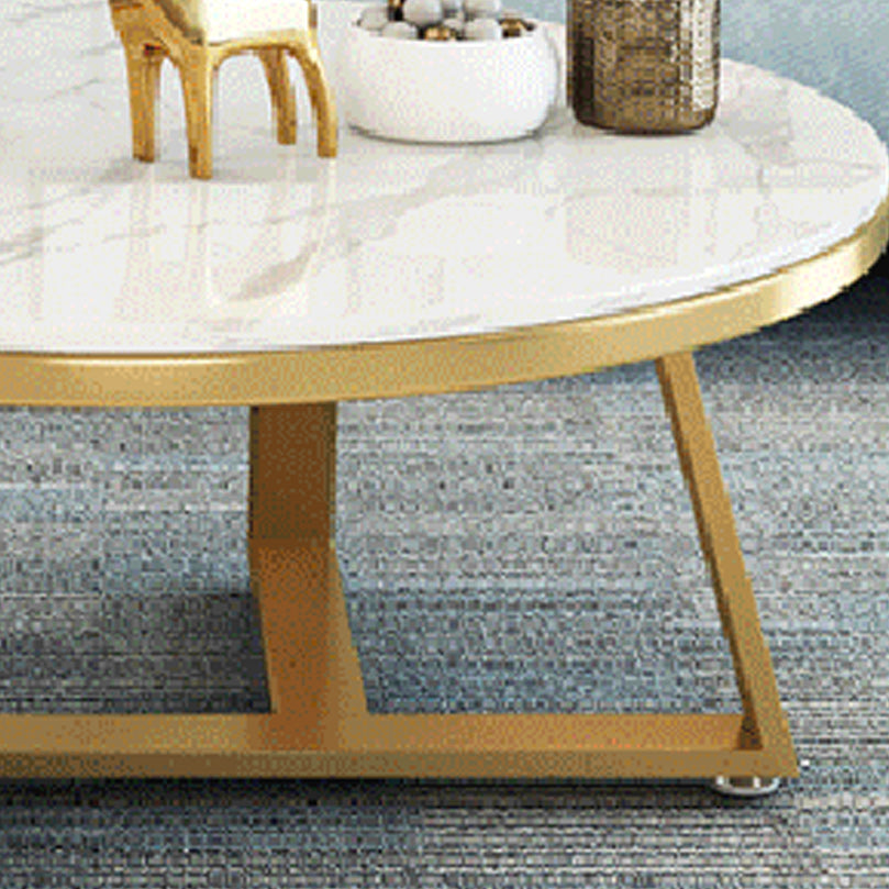 Round Marble Top Cocktail Table with Iron Cross Base Coffee Table