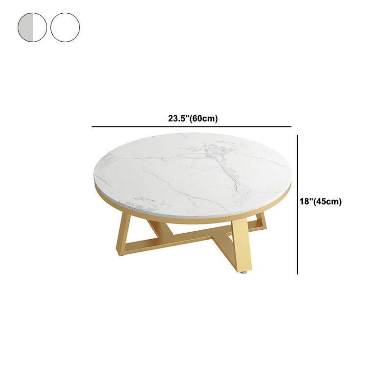 Round Marble Top Cocktail Table with Iron Cross Base Coffee Table