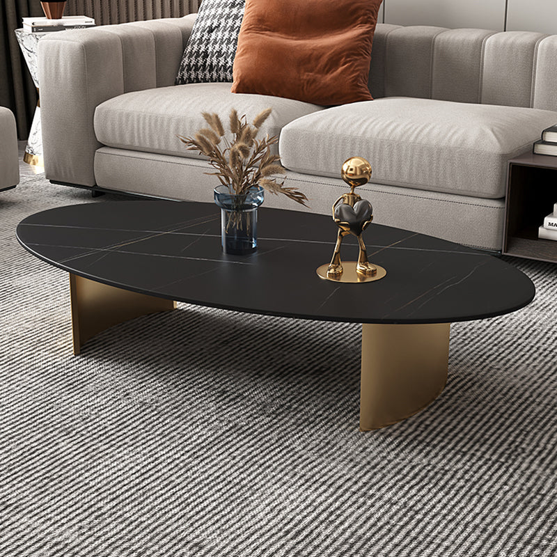 Glam Slate Sled Coffee Cocktail Table Oval Coffee Table for Living Room