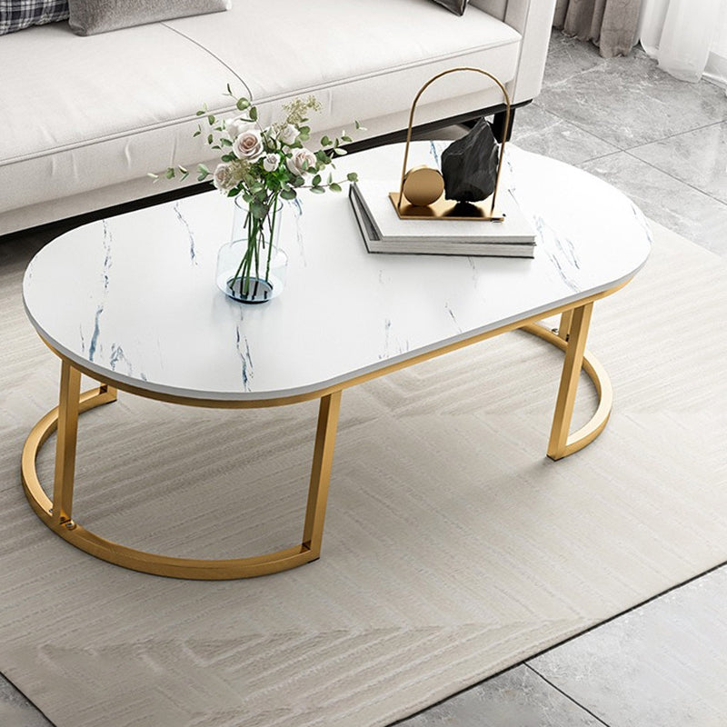 Glam Style Oval Marble Coffee Table with Iron Base Coffee Cocktail Table