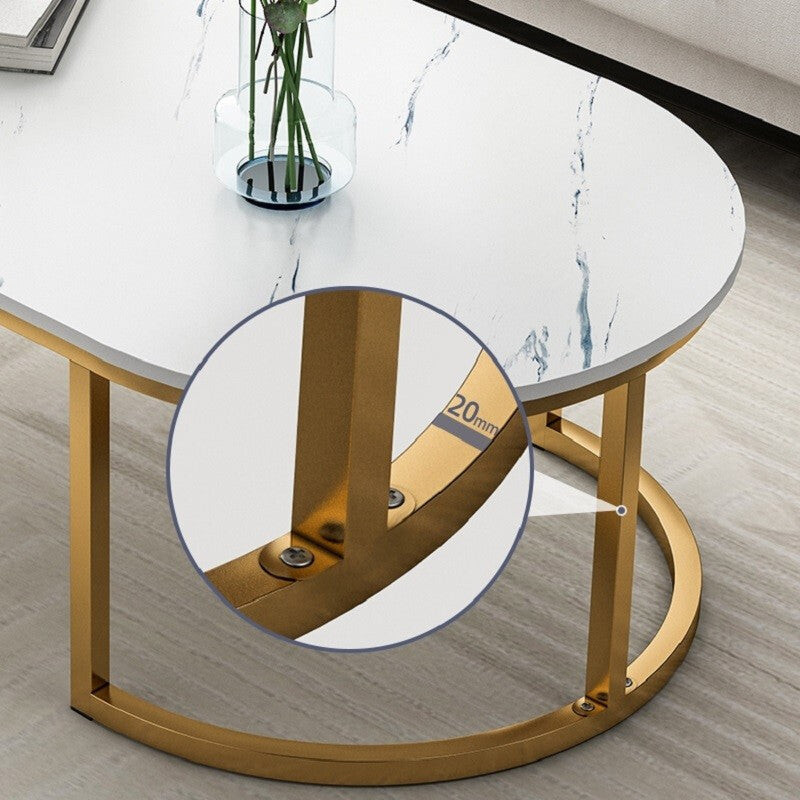 Glam Style Oval Marble Coffee Table with Iron Base Coffee Cocktail Table