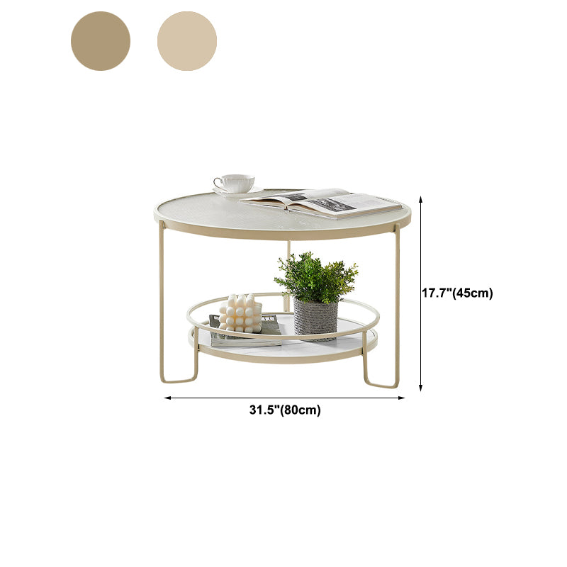 Contemporary Round Coffee Table with Glass Top and Stone Shelf