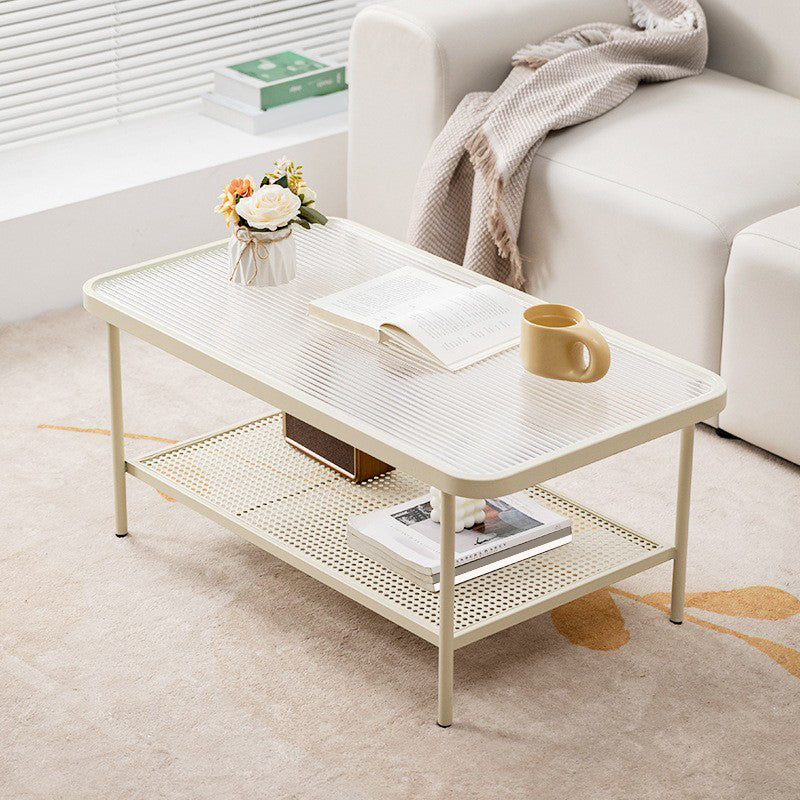 Modern Rectangle Cocktail Table with Glass Top and 4 Iron Legs