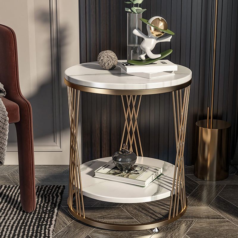 Modern Round Side Table Minimalist Slate Sofa Corner Table with Storage