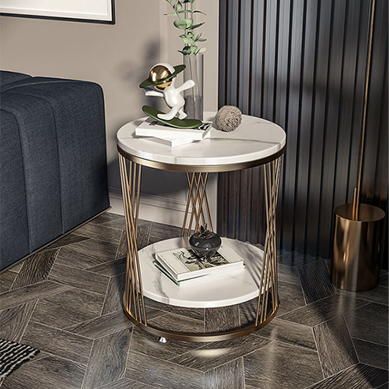 Modern Round Side Table Minimalist Slate Sofa Corner Table with Storage