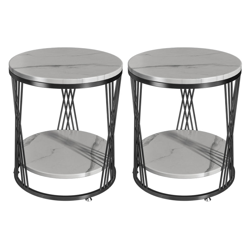 Modern Round Side Table Minimalist Slate Sofa Corner Table with Storage