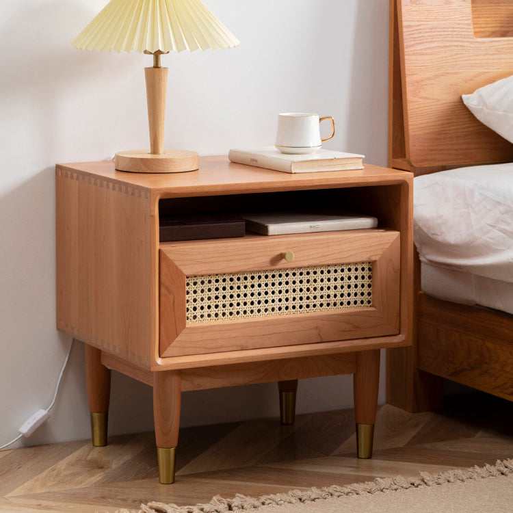 Modern Solid Wood Night Table 1 Drawer Storage Bed Nightstand