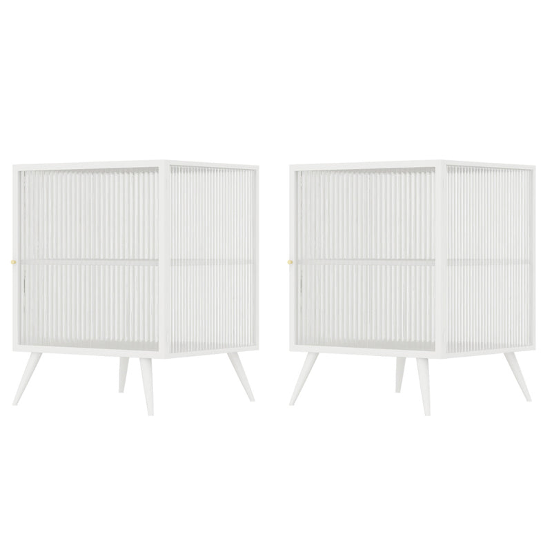 Modern Metal Bed Cabinet Stone Top 1-Shelf Nightstand in Black/White