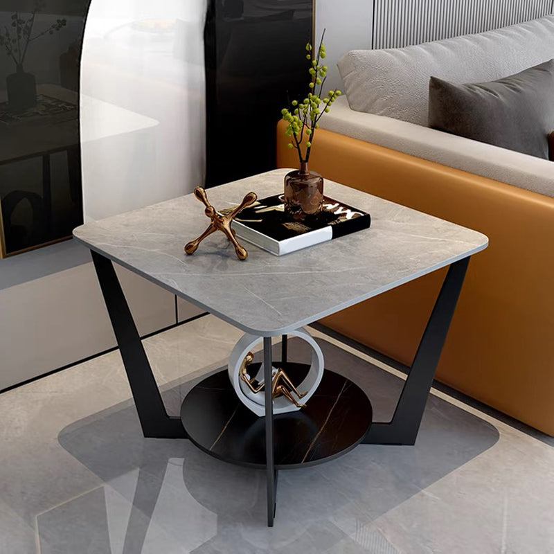 Modern Square Side Table Slate Sofa Corner Table with Storage