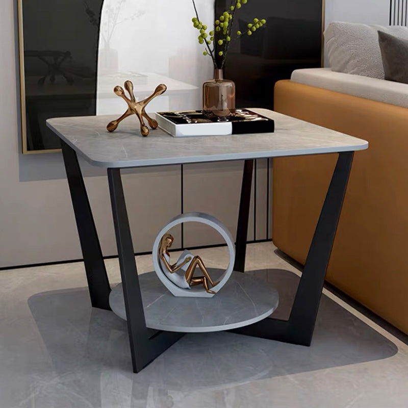 Modern Square Side Table Slate Sofa Corner Table with Storage