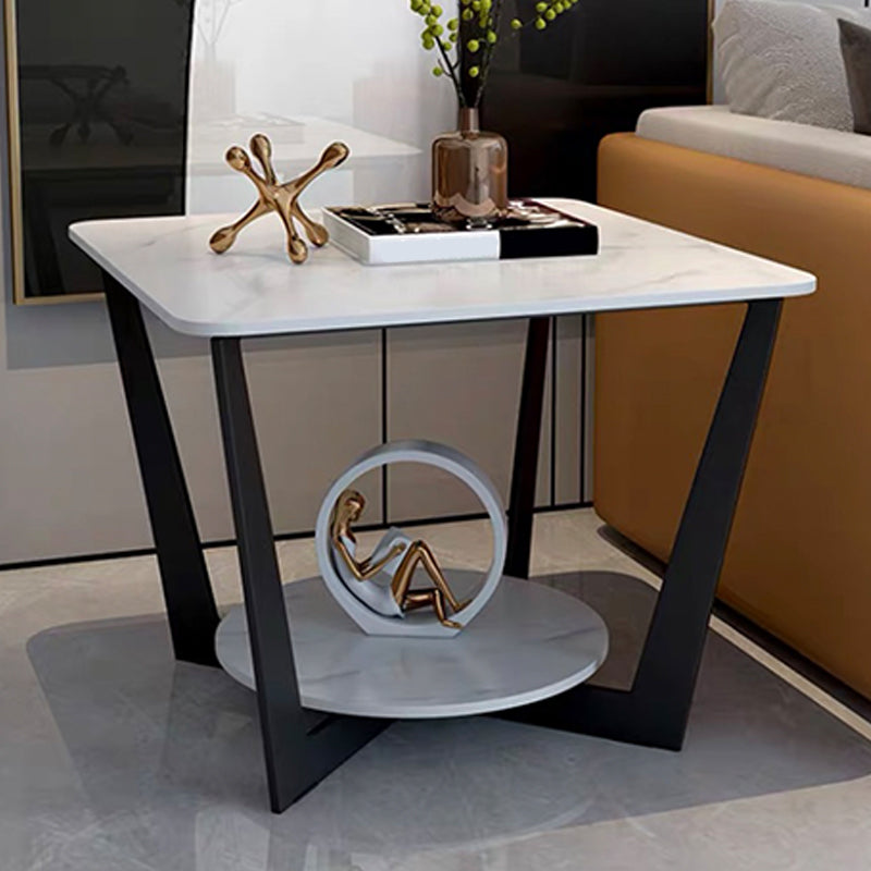 Modern Square Side Table Slate Sofa Corner Table with Storage