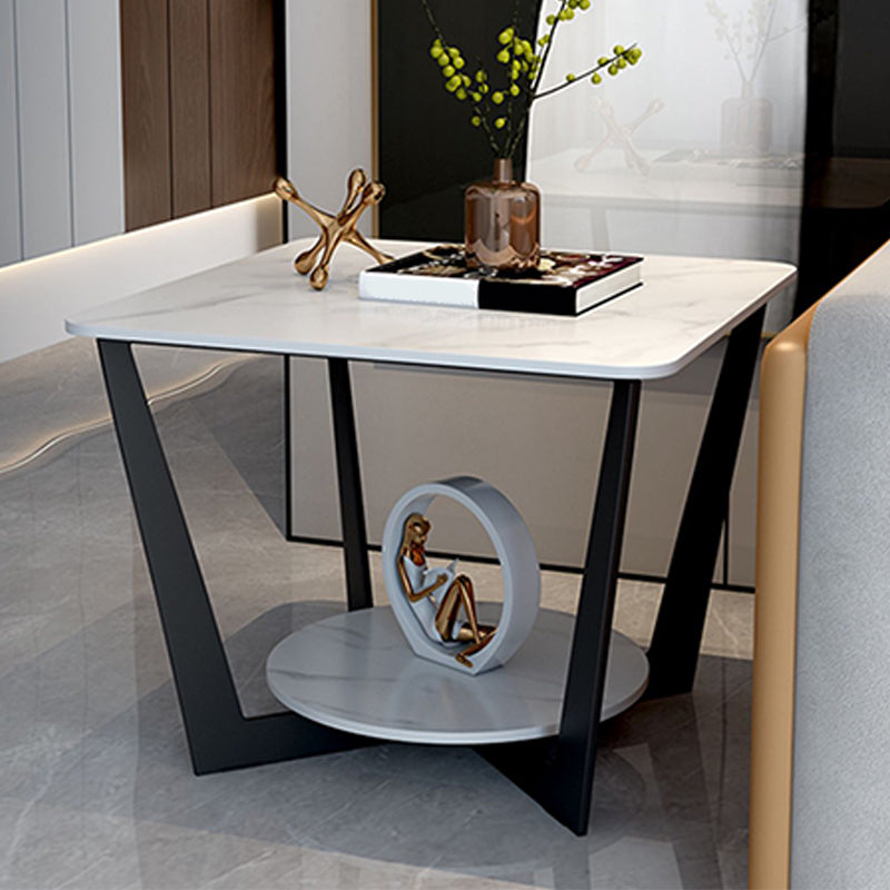 Modern Square Side Table Slate Sofa Corner Table with Storage