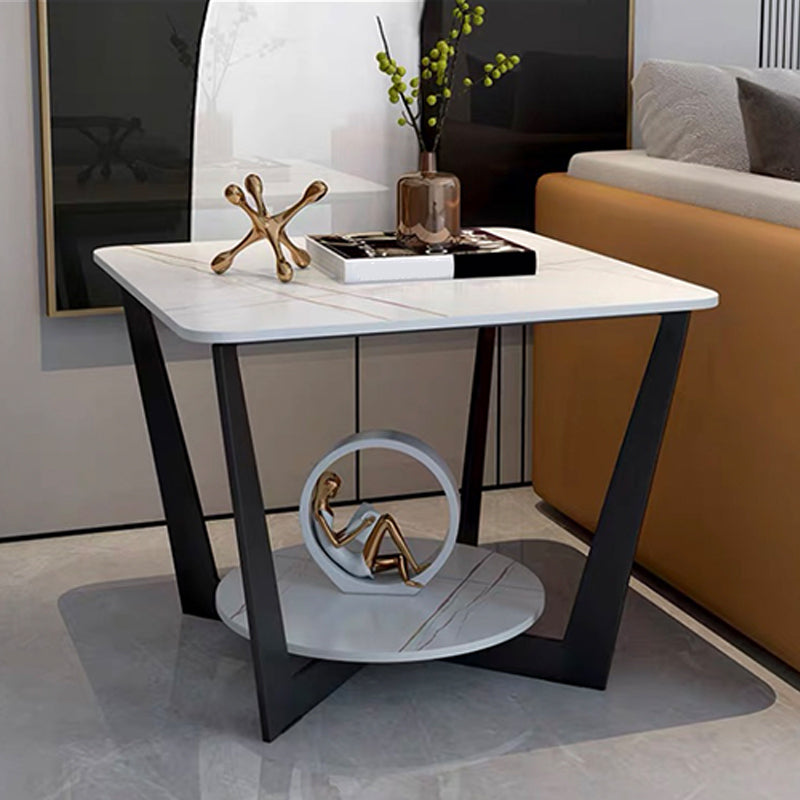 Modern Square Side Table Slate Sofa Corner Table with Storage