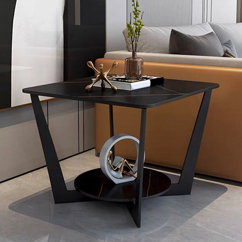 Modern Square Side Table Slate Sofa Corner Table with Storage