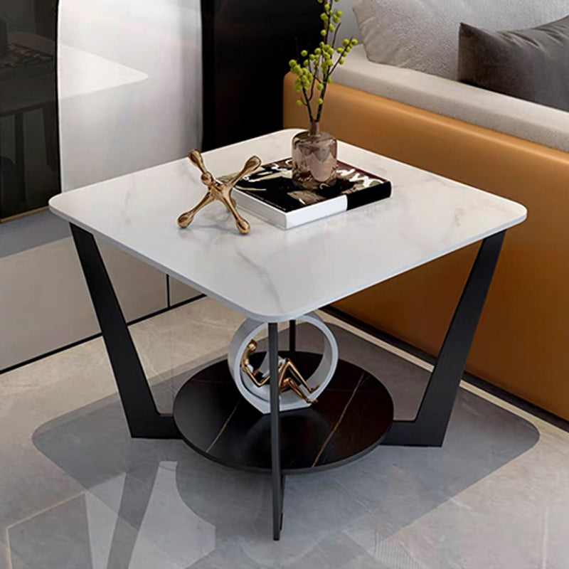Modern Square Side Table Slate Sofa Corner Table with Storage