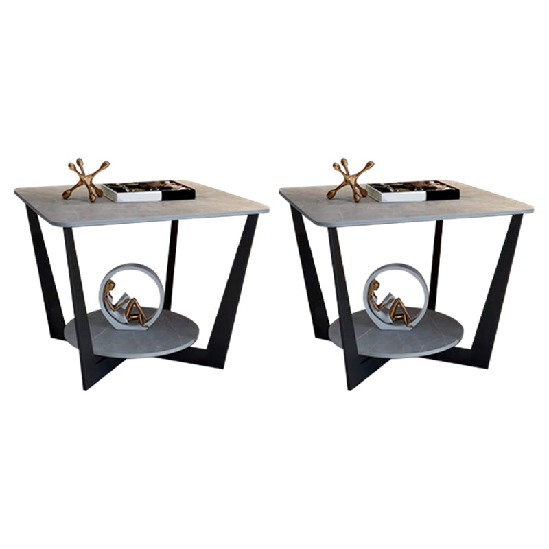 Modern Square Side Table Slate Sofa Corner Table with Storage