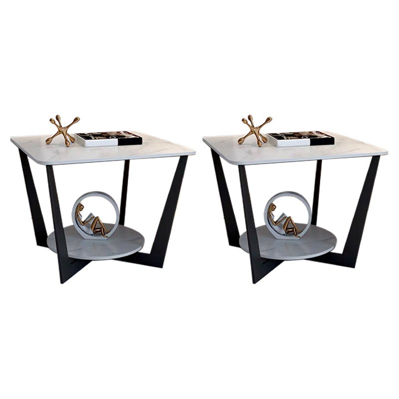 Modern Square Side Table Slate Sofa Corner Table with Storage