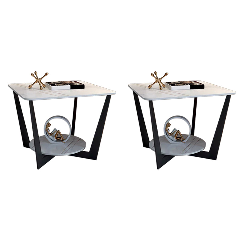 Modern Square Side Table Slate Sofa Corner Table with Storage