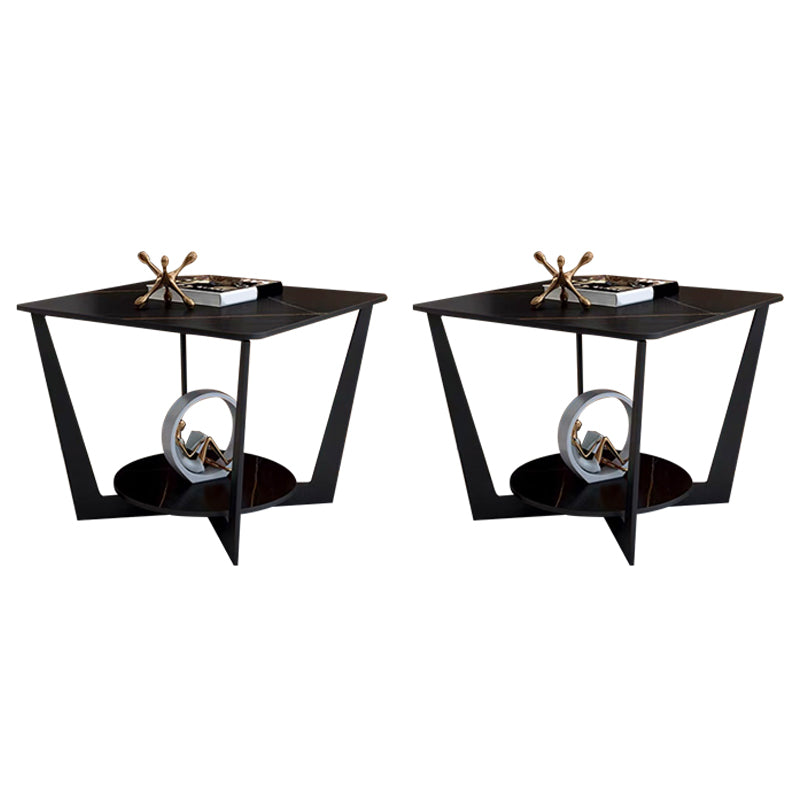 Modern Square Side Table Slate Sofa Corner Table with Storage