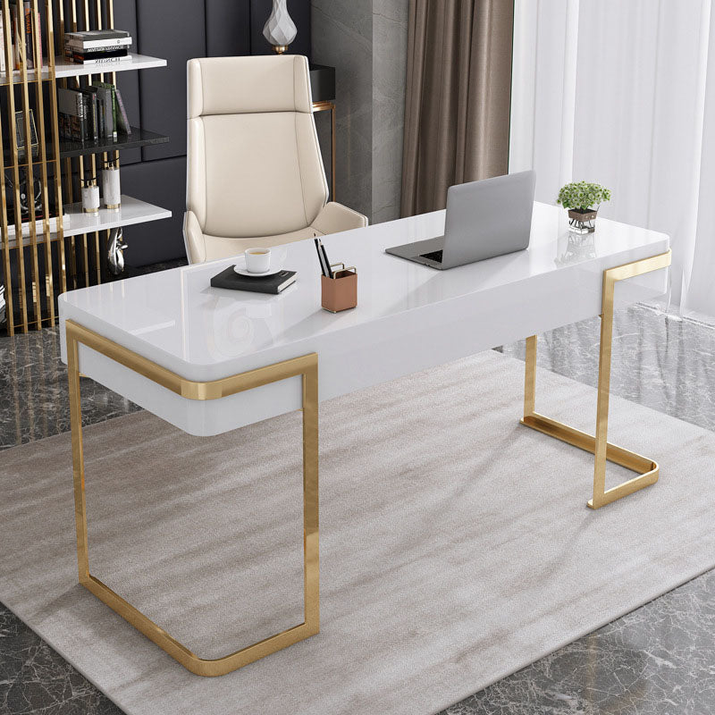 1 Drawer Writing Desk Rectangular Glam Office Desk Artificial Wood