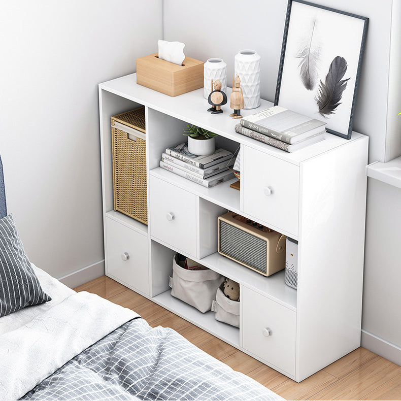 Floor Modern Book Shlef with Doors Closed Back 9.45" W Wooden Shelf for Living Room