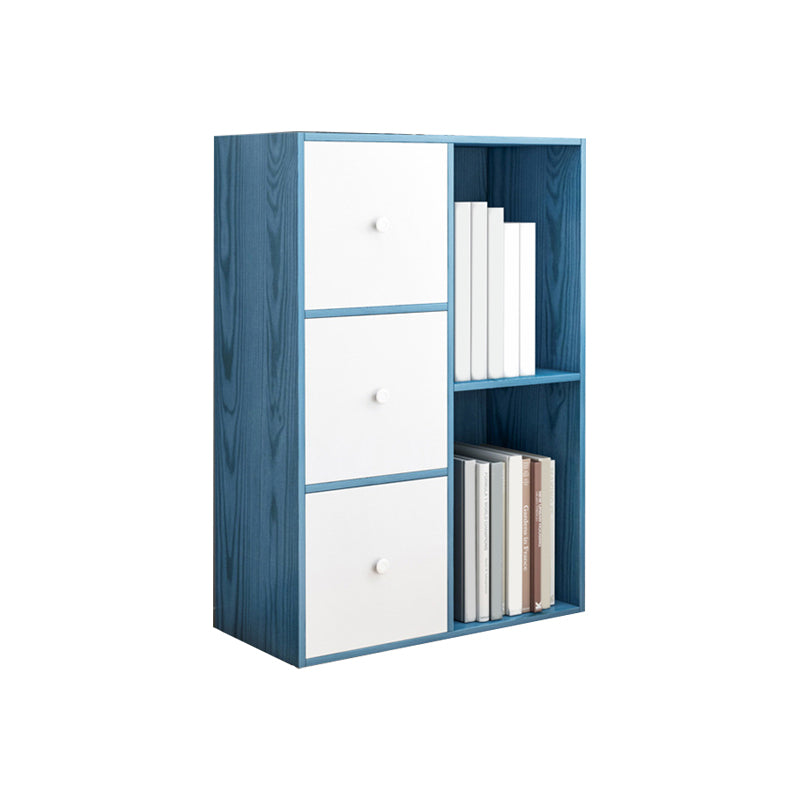 Floor Modern Book Shlef with Doors Closed Back 9.45" W Wooden Shelf for Living Room