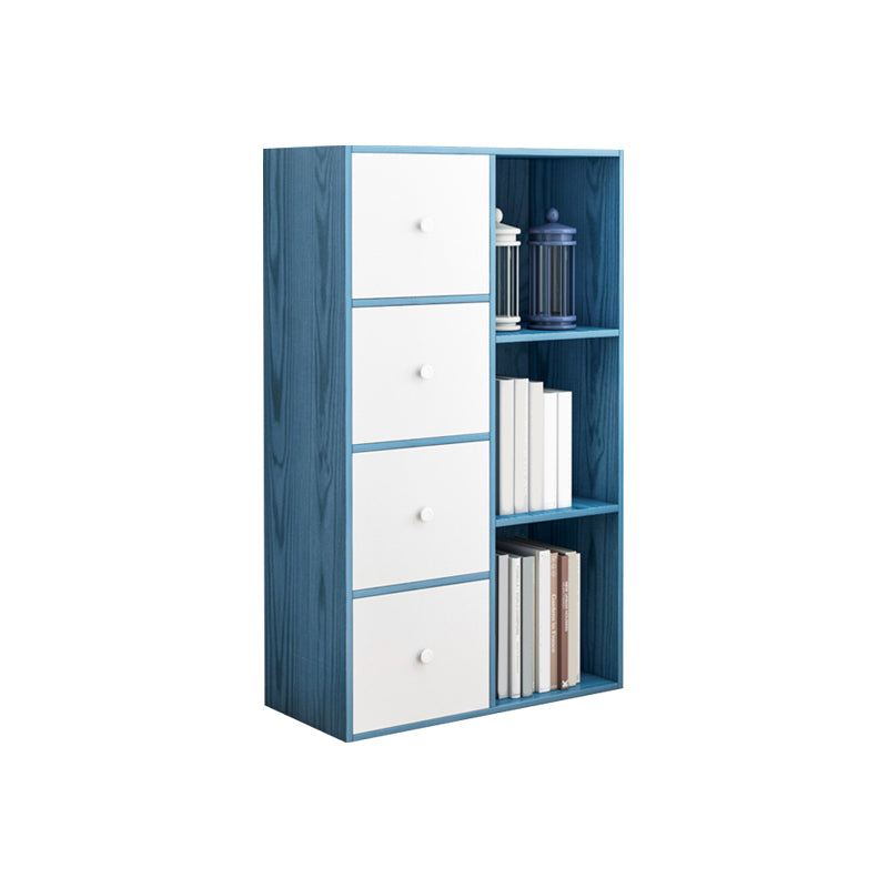 Floor Modern Book Shlef with Doors Closed Back 9.45" W Wooden Shelf for Living Room
