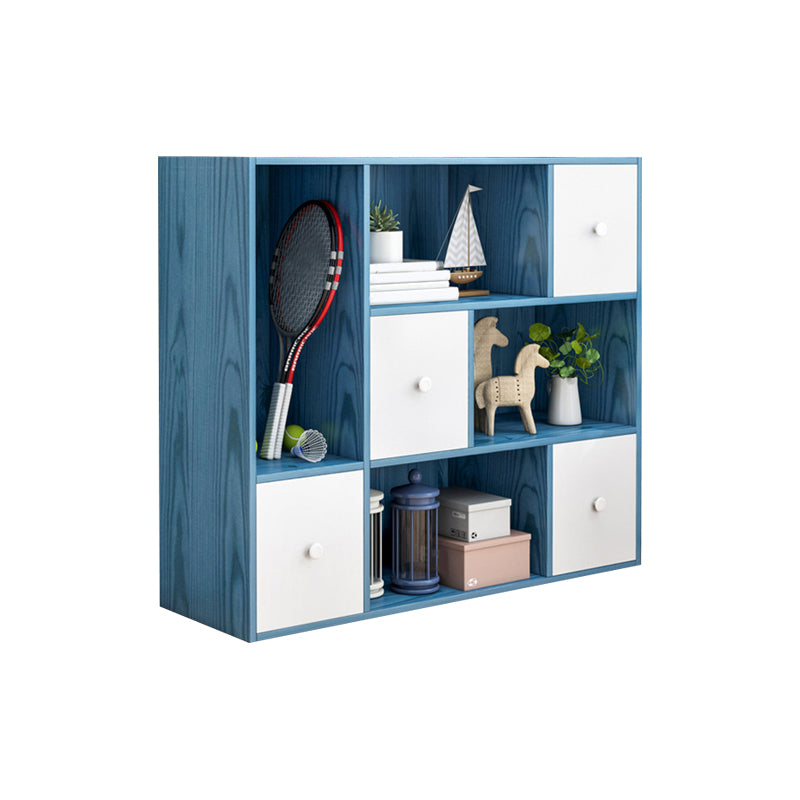 Floor Modern Book Shlef with Doors Closed Back 9.45" W Wooden Shelf for Living Room