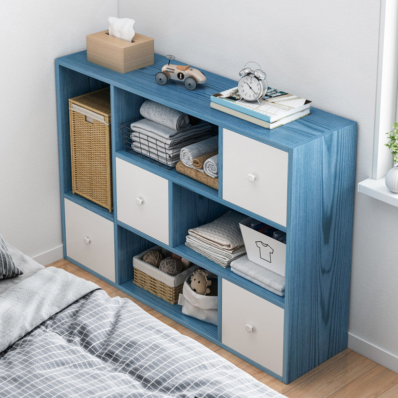 Floor Modern Book Shlef with Doors Closed Back 9.45" W Wooden Shelf for Living Room