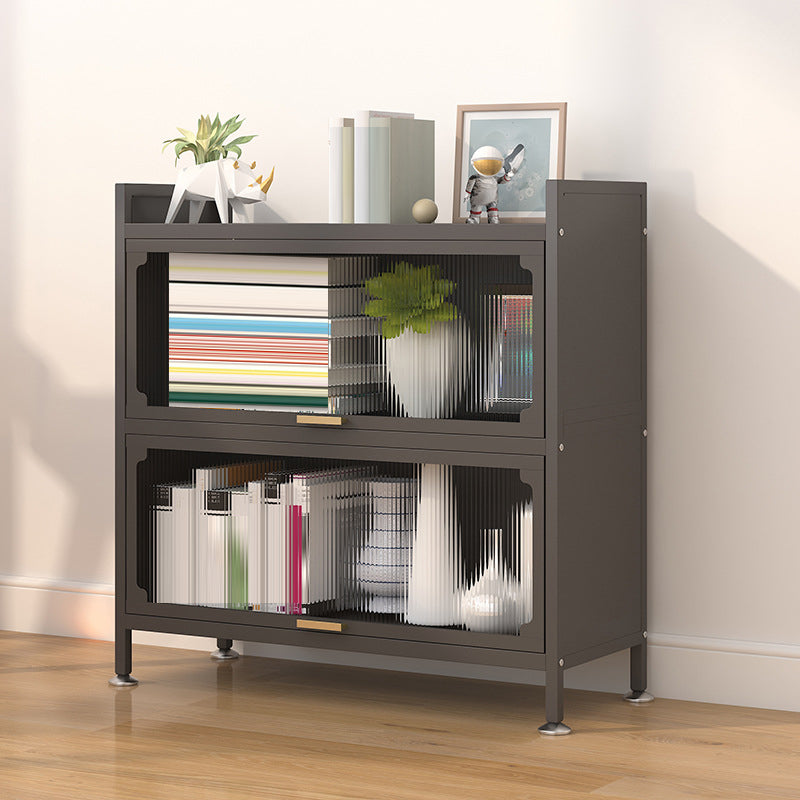 Modern Metal Bookshelf Standard Closed Back Bookcase with Doors