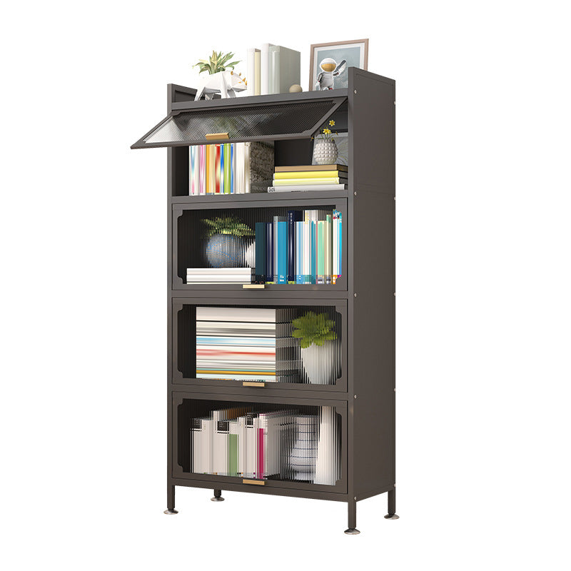 Modern Metal Bookshelf Standard Closed Back Bookcase with Doors