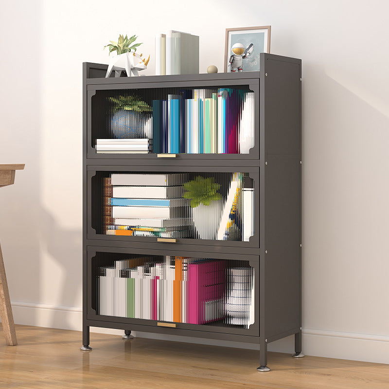 Modern Metal Bookshelf Standard Closed Back Bookcase with Doors
