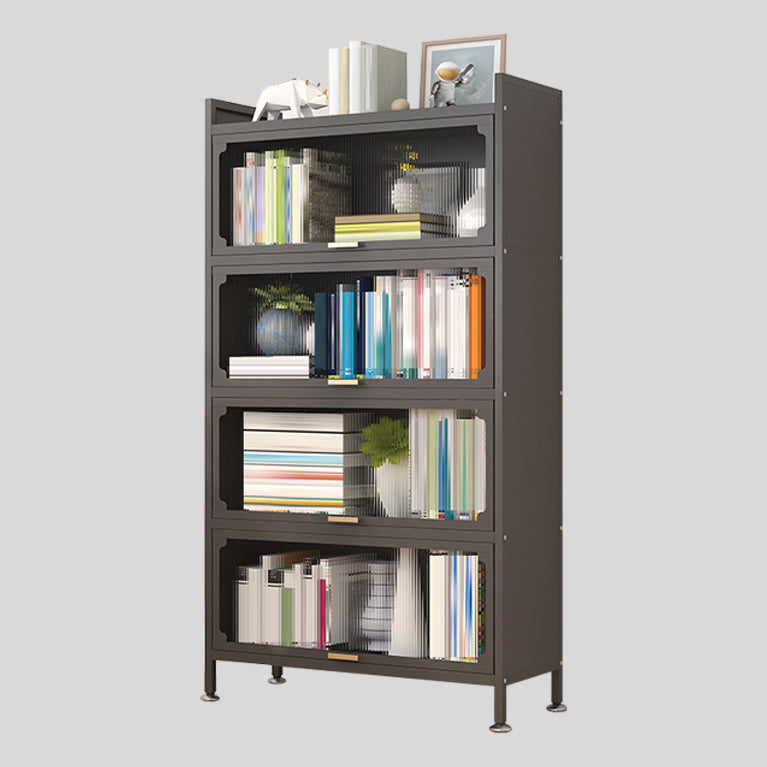 Modern Metal Bookshelf Standard Closed Back Bookcase with Doors