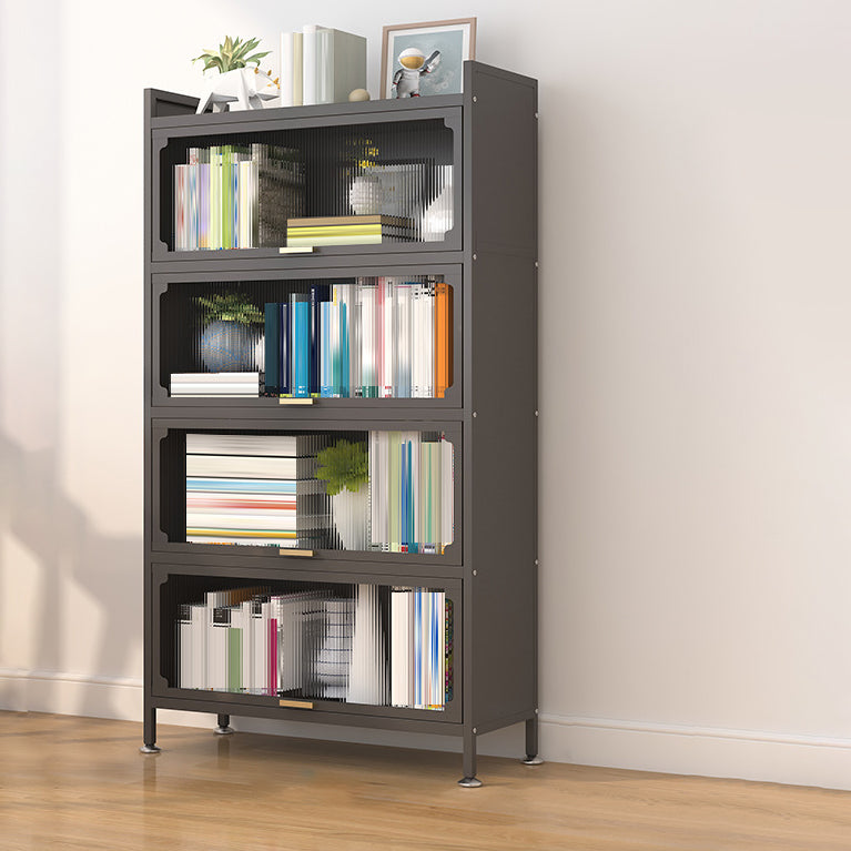 Modern Metal Bookshelf Standard Closed Back Bookcase with Doors