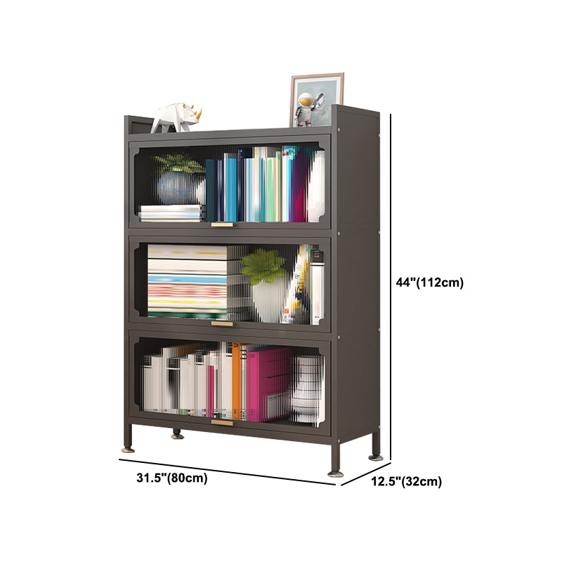 Modern Metal Bookshelf Standard Closed Back Bookcase with Doors