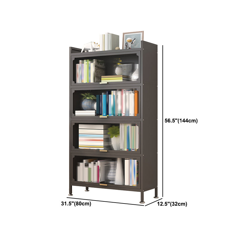 Modern Metal Bookshelf Standard Closed Back Bookcase with Doors