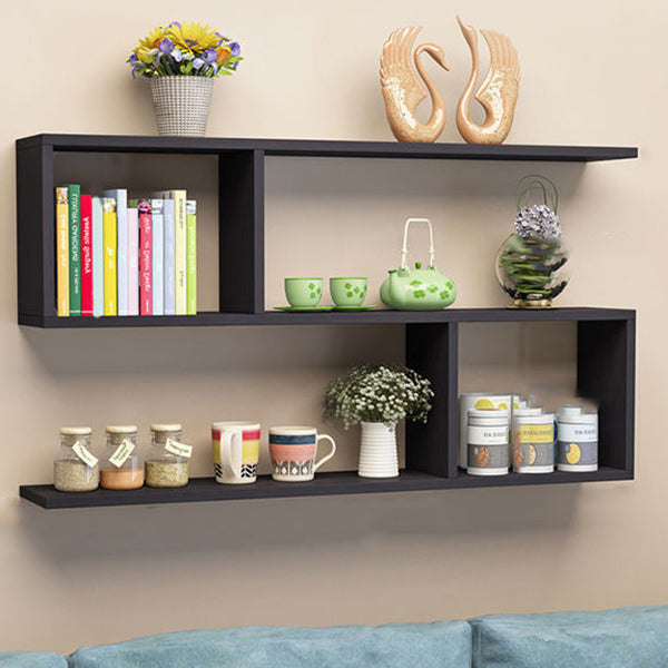 Floating Modern Bookcase Horizontal Matte Finish Wood Open Case for Living Room