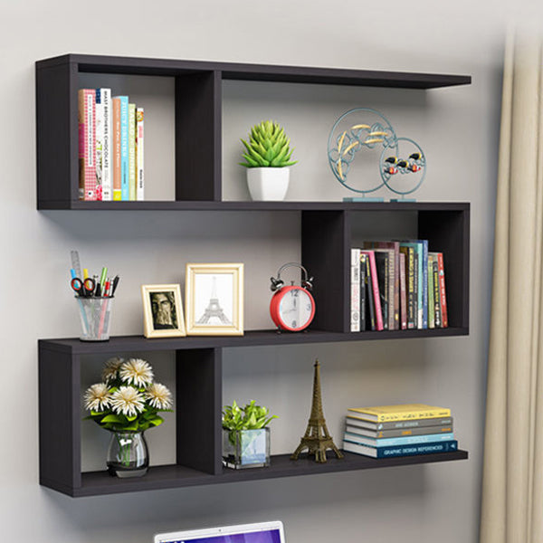 Floating Modern Bookcase Horizontal Matte Finish Wood Open Case for Living Room