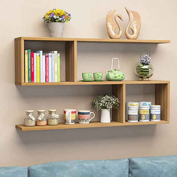 Floating Modern Bookcase Horizontal Matte Finish Wood Open Case for Living Room