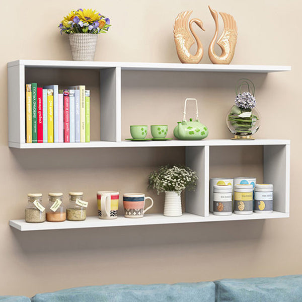 Floating Modern Bookcase Horizontal Matte Finish Wood Open Case for Living Room