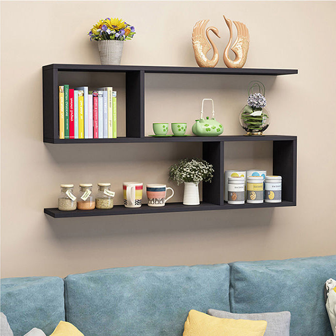 Floating Modern Bookcase Horizontal Matte Finish Wood Open Case for Living Room
