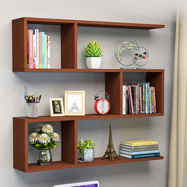 Floating Modern Bookcase Horizontal Matte Finish Wood Open Case for Living Room