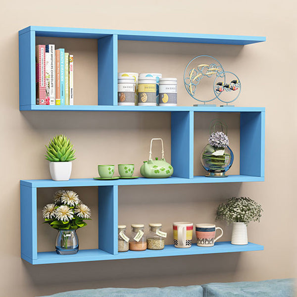 Floating Modern Bookcase Horizontal Matte Finish Wood Open Case for Living Room