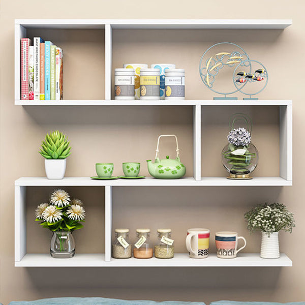 Floating Modern Bookcase Horizontal Matte Finish Wood Open Case for Living Room