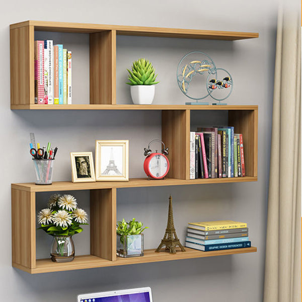 Floating Modern Bookcase Horizontal Matte Finish Wood Open Case for Living Room